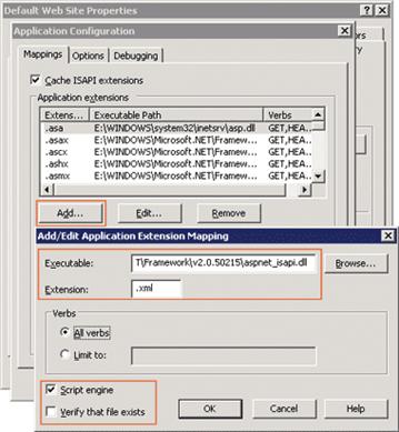 Figure 1 Mapping XML Files to the ASP.NET ISAPI Extension