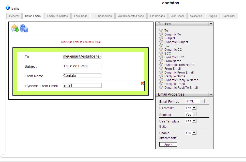 Aba Setup Email do Chronoforms
