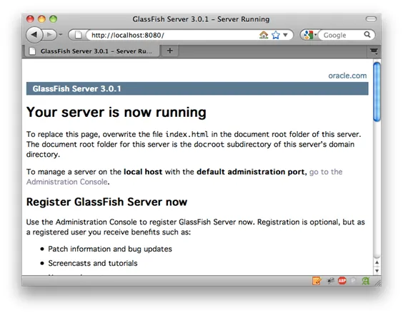 Página inicial do GlassFish