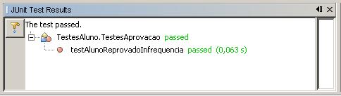 Resultado da execuo de testAlunoReprovadoInfrequencia(