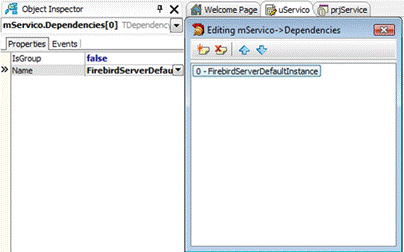 Definindo serviço do Firebird como dependência