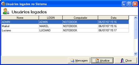 Usuários logados no sistema