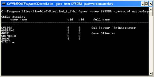 Todos os usu�rios criados no banco