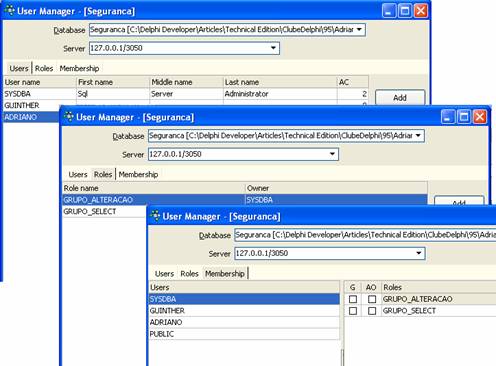 IBExpert, inclus�o e exclus�o de usu�rios e roles