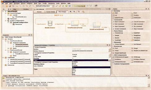 O ambiente completo do NetBeans com o Mobility Pack, com o fluxo de navegao j finalizado