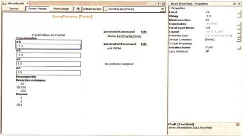 O editor de telas do NetBeans Mobility Pack