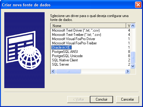 Cria��o de nova fonte de dados ODBC.