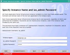 Definindo o nome da instncia web e a senha o administrador do IAS