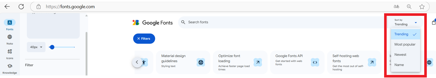 Google Fonts - filtros