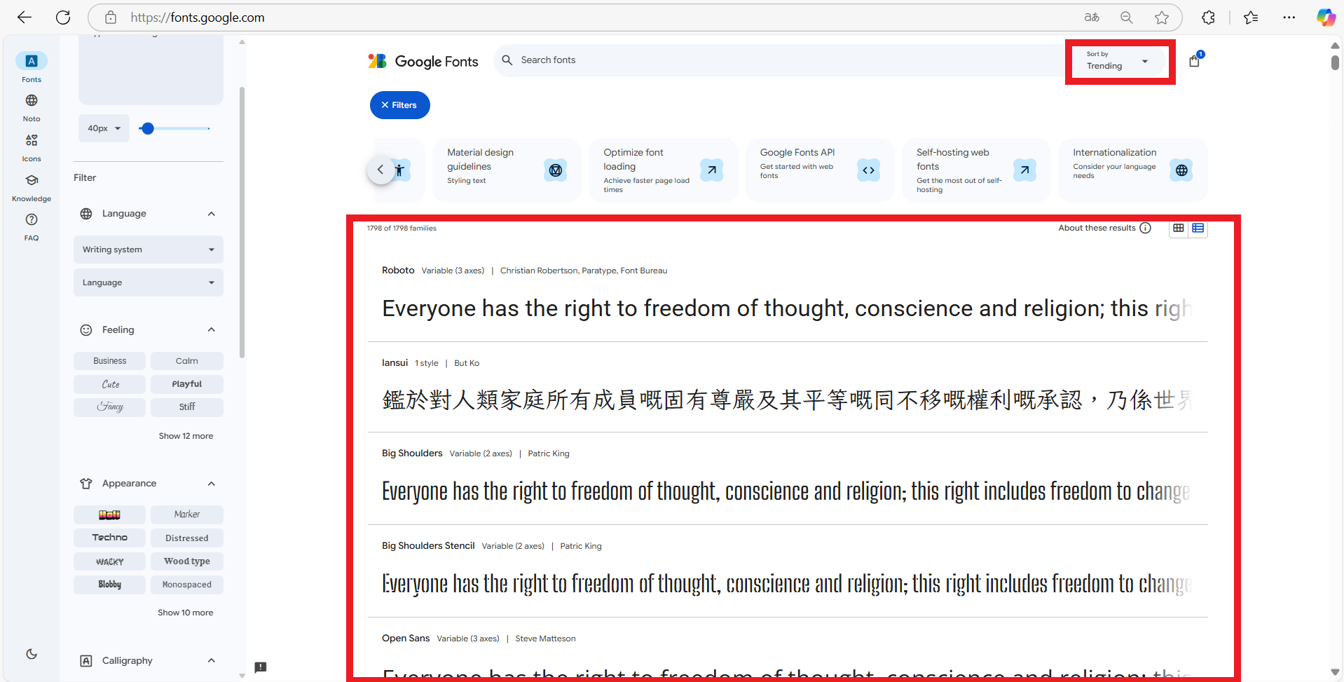 Google Fonts - trending