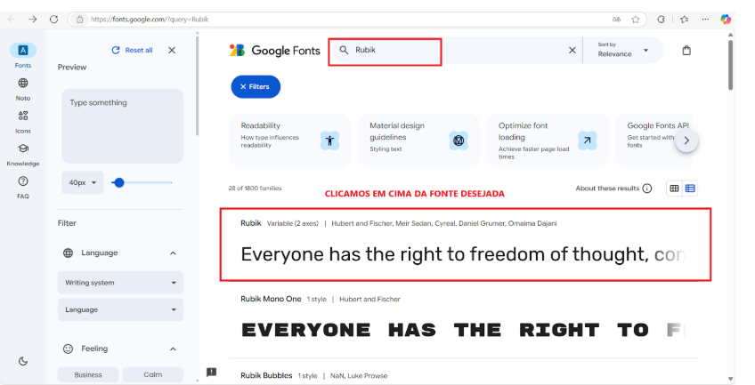 Google Fonts - fonte desejada