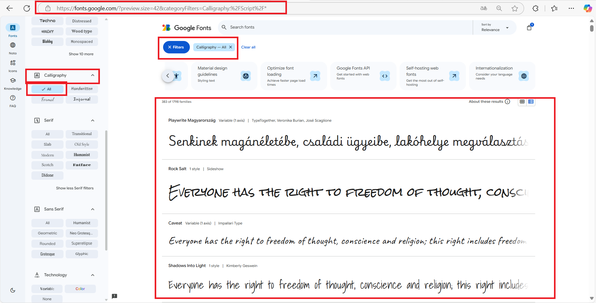 Google Fonts - Calligraphy