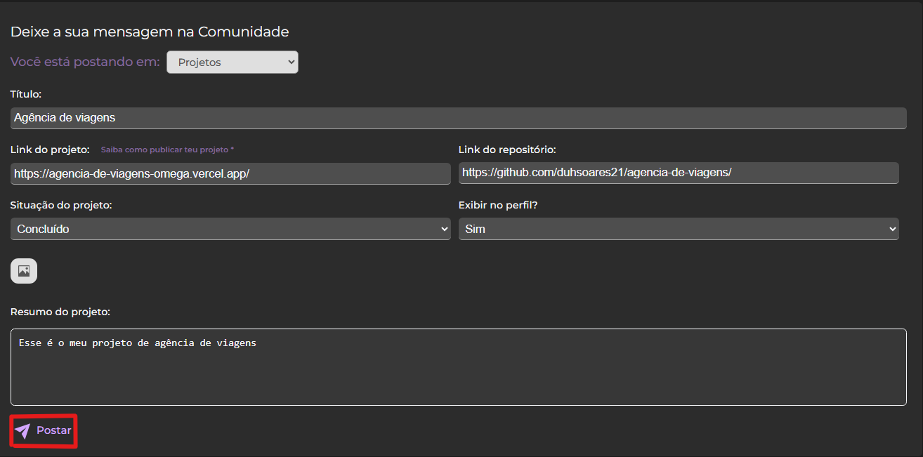 Postar Projeto
