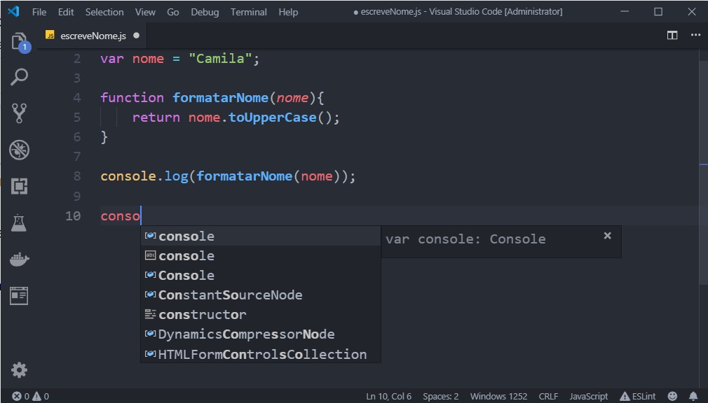Tela do Visual Studio Code