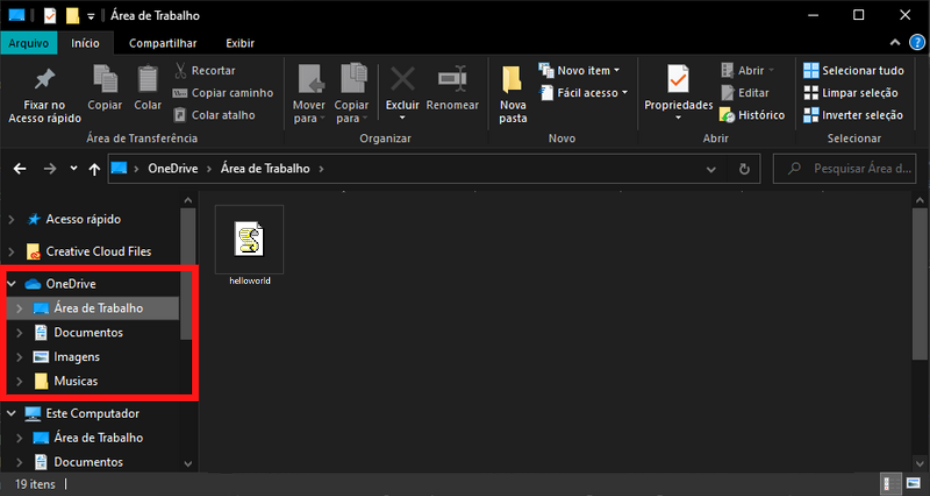 Pasta área de trabalho dentro do OneDrive
