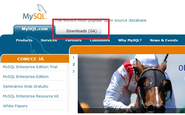 Aba de downloads do MySQL