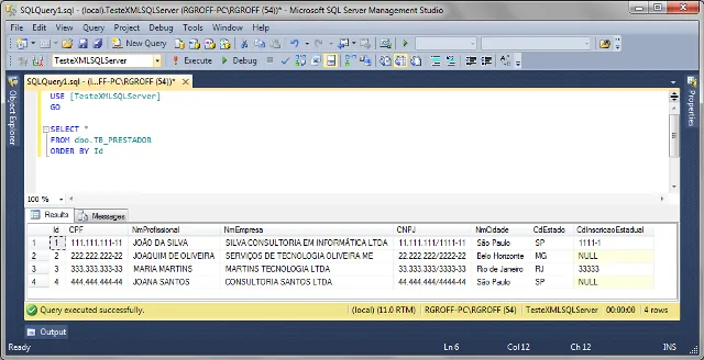 Consulta efetuada  tabela TB_PRESTADOR