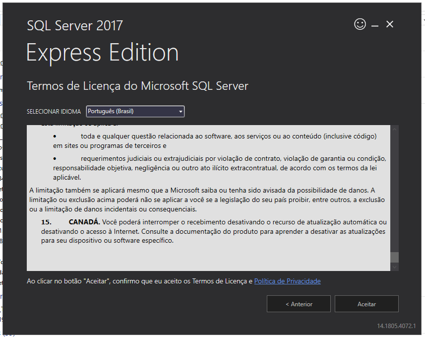 Termo de licena do SQL Server