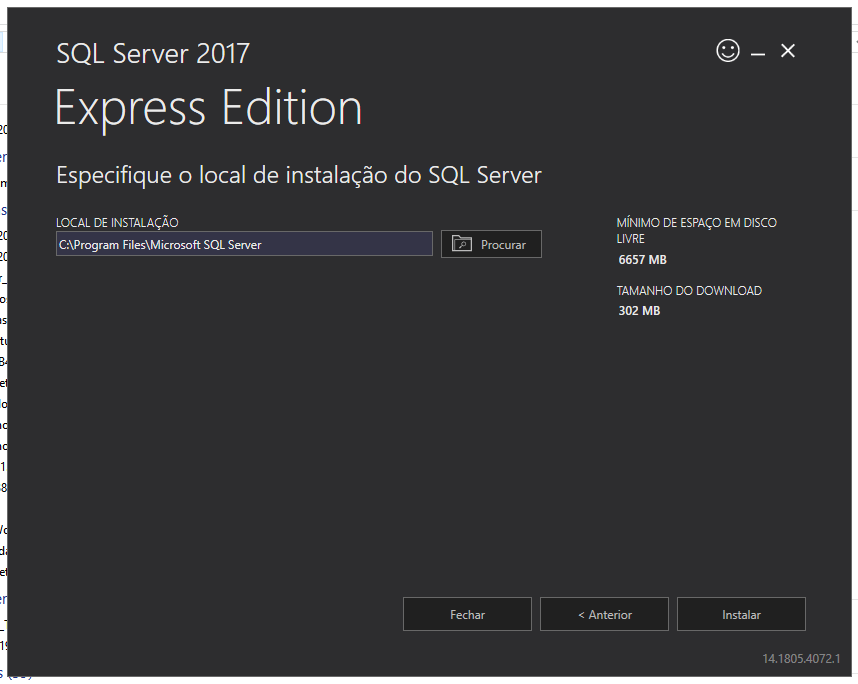 Tela para escolher o local de instalao