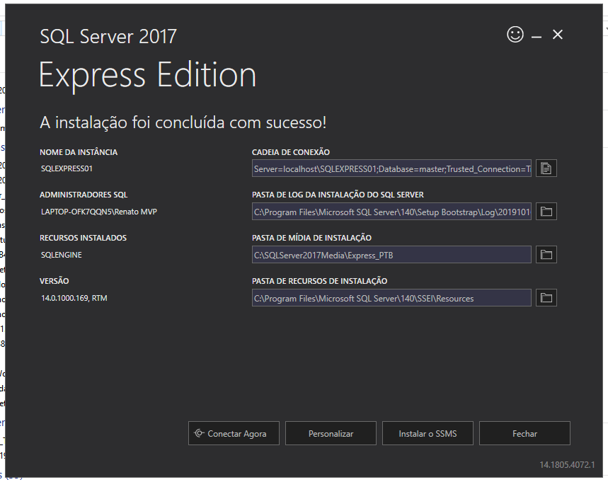 Concluso da instalao do SQL Server