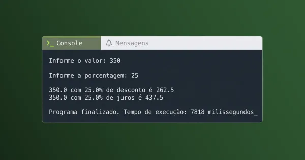 Construa uma aplica��o que calcula juros e descontos