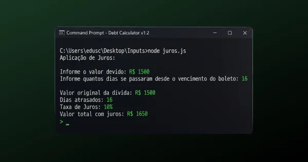 Construa uma aplica��o que calcula os juros de uma d�vida em atraso