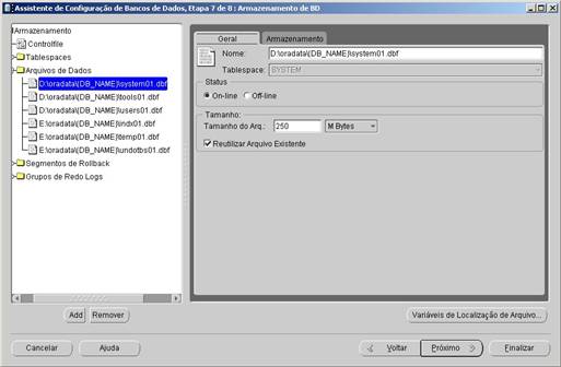 Definição dos arquivos de dados