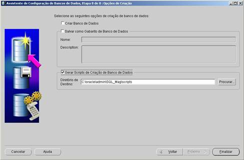 Opções finais do DBCA