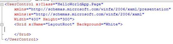 O Arquivo Page.xaml tem o seguinte c�digo inicialmente