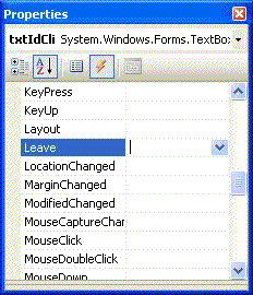 Janela para selecionar evento