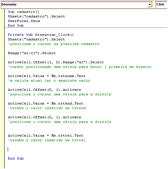 Dados do Cliente - btnenviar - Excel com VBA