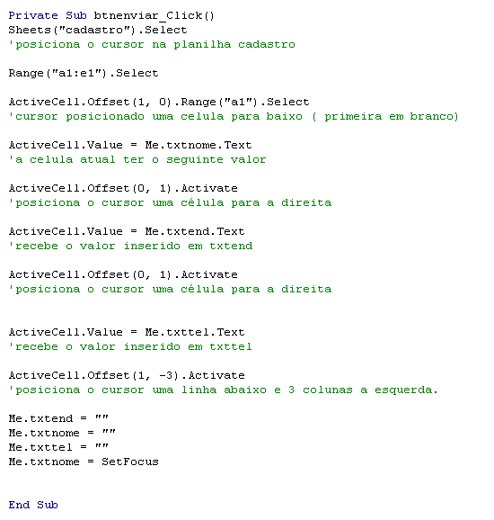 Cdigo completo - Excel com VBA