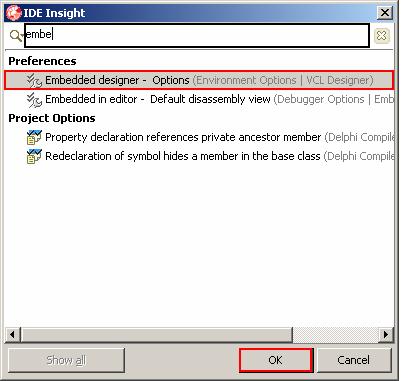 Embedded designer Options