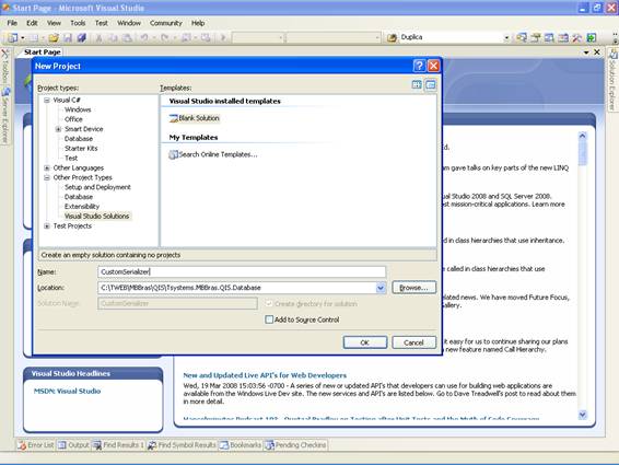 Criação da solução
