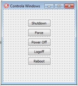 Interface do formul�rio com 5 bot�es para controlar procedimentos do Windows