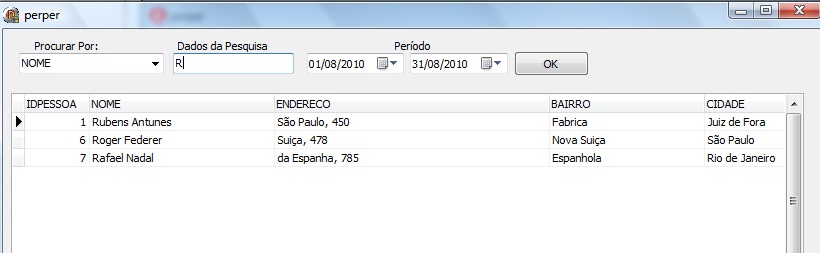 aplicação executada