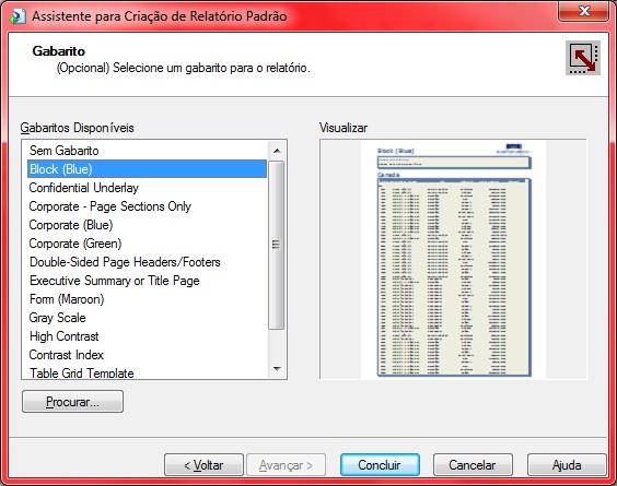 escolha do layout do relatório