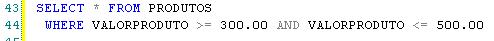 Resultado de WHERE com BETWEEN