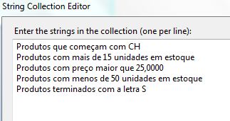 Itens do ComboBox, que sero os filtros do GridView