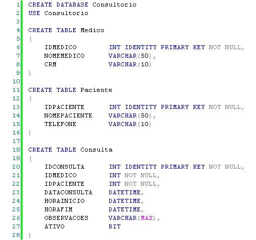 Criao do database Consultrio