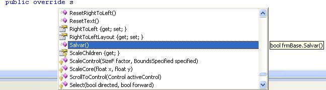 Exemplo de como sobrescrever mtodos no Visual Studio