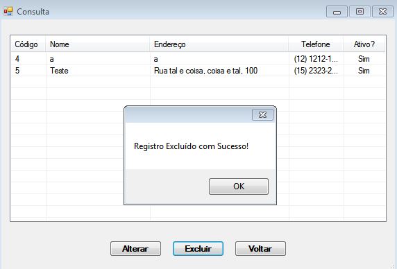 Mtodo ConsultarClientes e ExcluirCliente