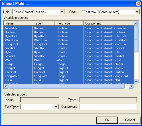 Mapeamento de tipos, realizado pelo TSnapObjectDataset
