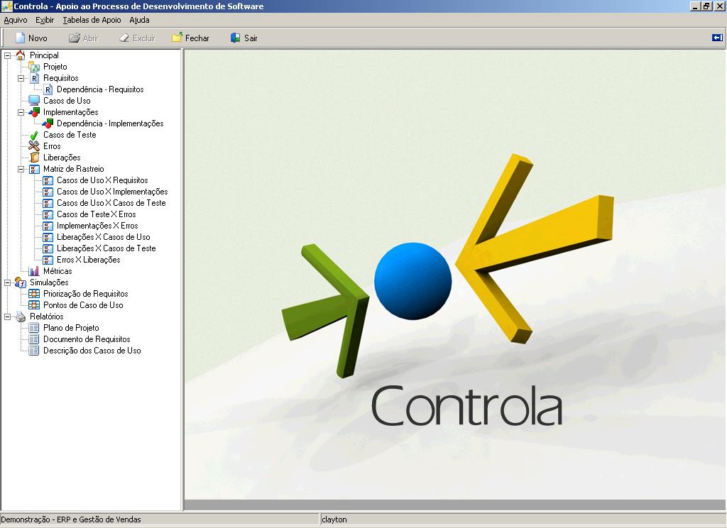 Interface principal do Controla