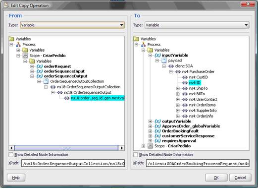 Tela Copy Operation do JDeveloper