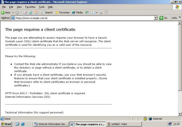 Acesso proibido por falta de um certificado