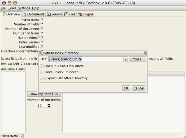 Resumo do ndice, com a quantidade de fields, documents, documents excludos etc. 