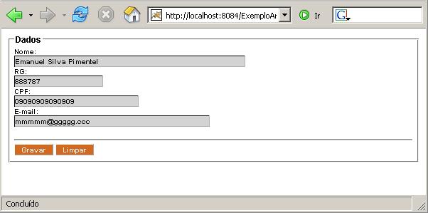 Tela gerada pelo formulrio JSF com CSS