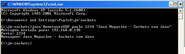 Remetente UDP em ao (enviando mensagem ao receptor)