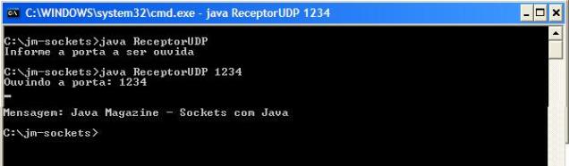 Receptor sendo inicializado para receber mensagens na porta 1234